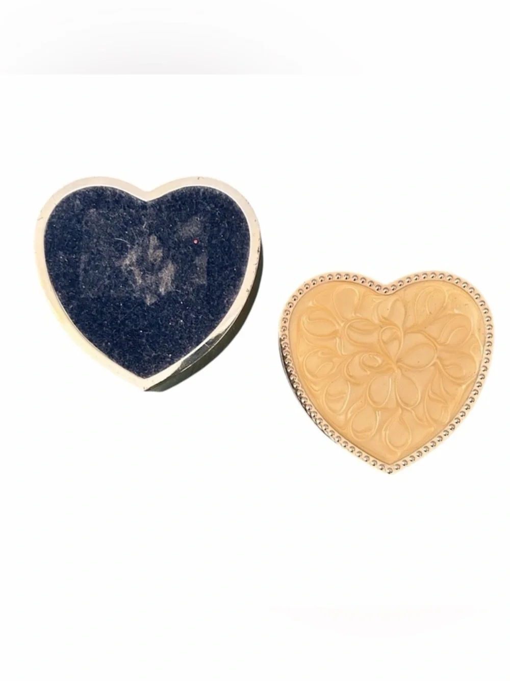 Vintage Mini Heart Shaped Stainless Trinket Velvet Jewelry Box